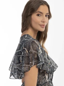 Faina Damen Bluse in schwarz - Ausschnitt: V-Ausschnitt
