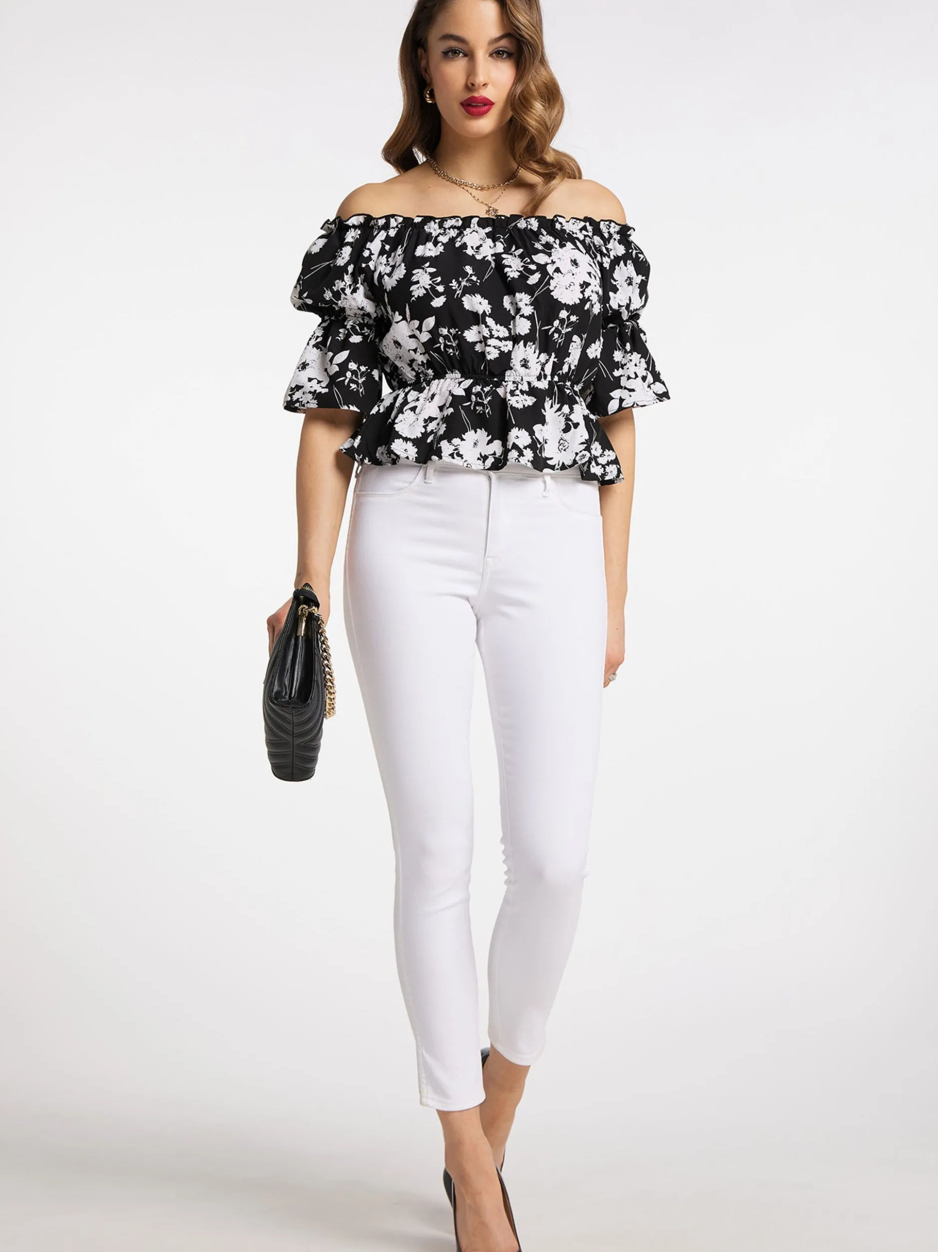 Faina Damen Carmenbluse in schwarz - Ausschnitt: Carmen