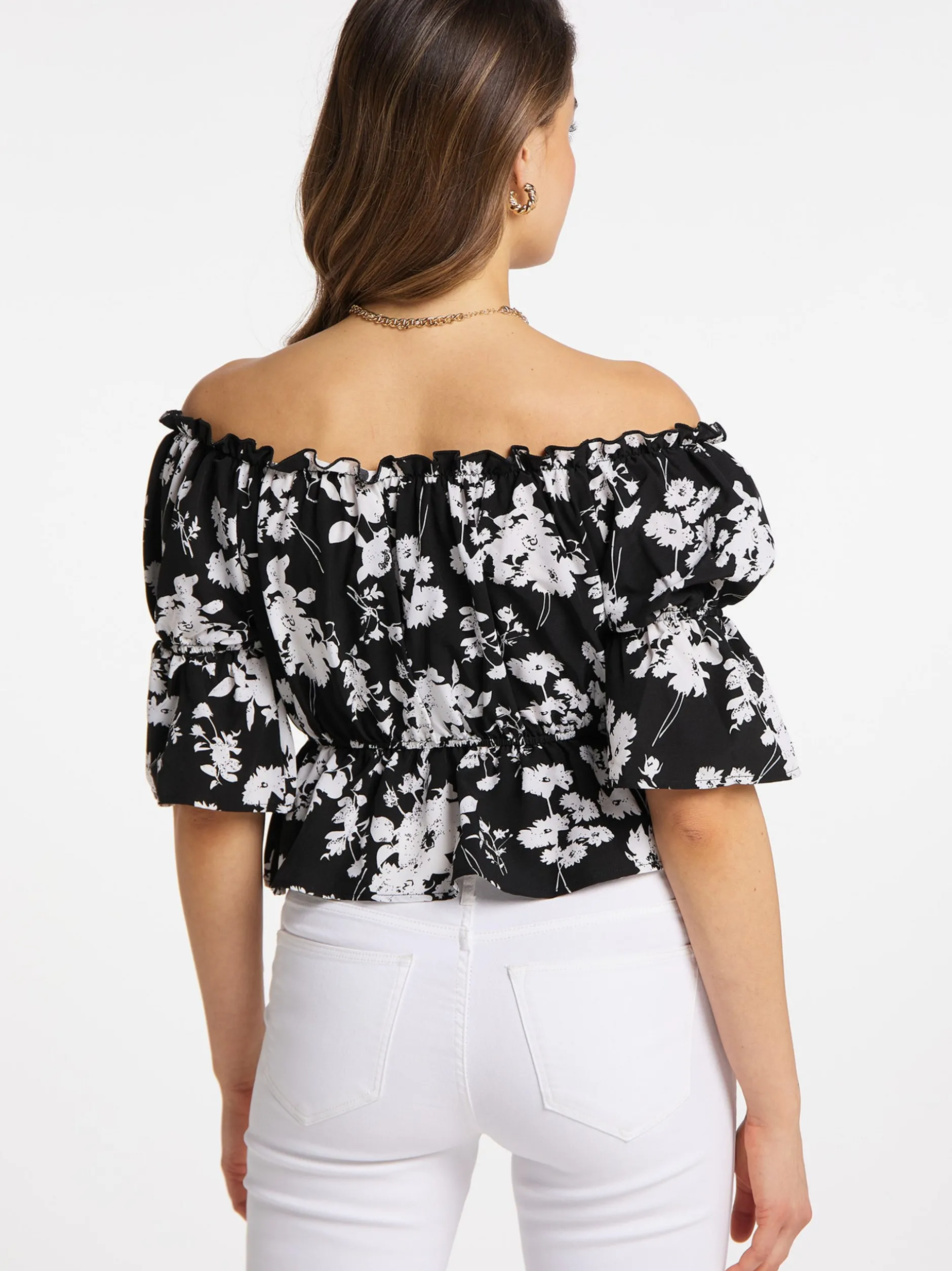 Faina Damen Carmenbluse in schwarz - Ausschnitt: Carmen
