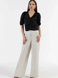 Faina Damen Drapiertes Top in schwarz