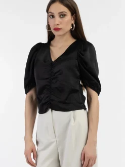 Faina Damen Drapiertes Top in schwarz