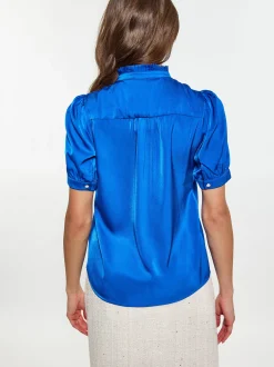 Faina Damen Hemdbluse in blau - Ausschnitt: ohne Kragen