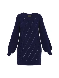 Faina Damen Kleid in blau - Ausschnitt: Rundhals