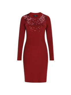 Faina Damen Kleid in bordeaux - Ausschnitt: Rundhals