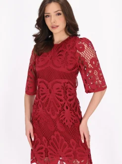 Faina Damen Kleid in rot - Ausschnitt: Rundhals