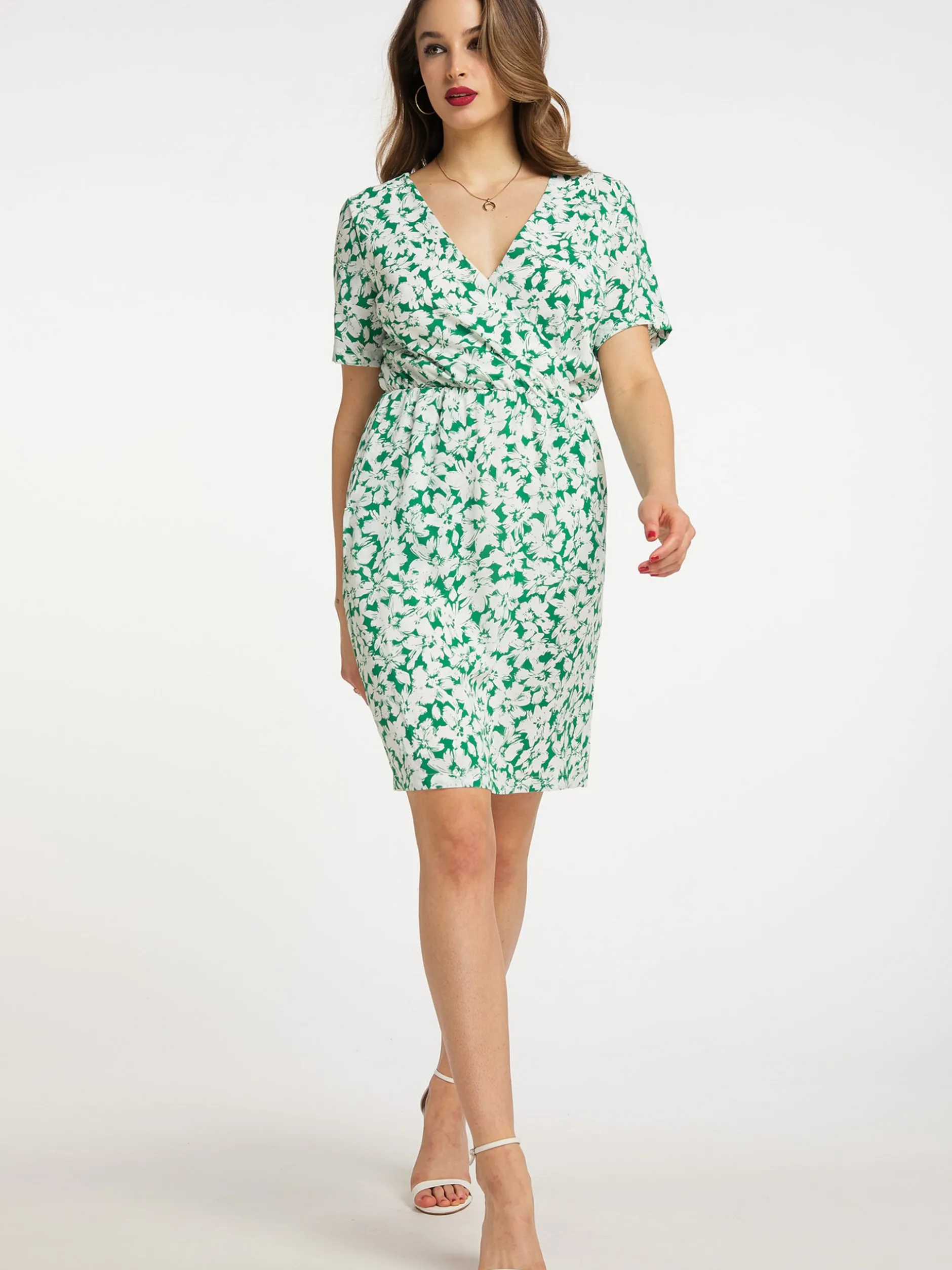 Faina Damen Kleid mit Blumenmuster in grün weiß
