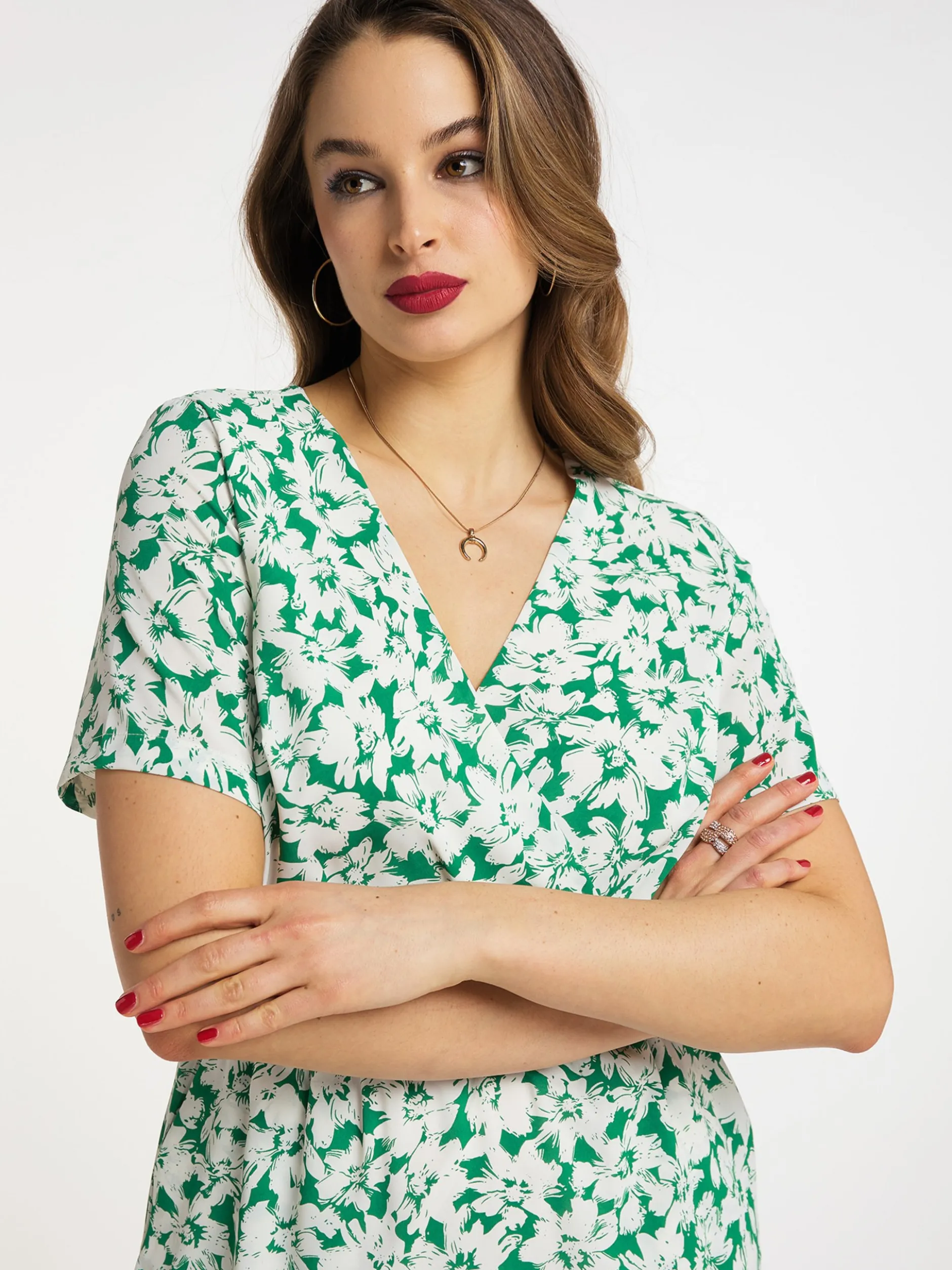 Faina Damen Kleid mit Blumenmuster in grün weiß