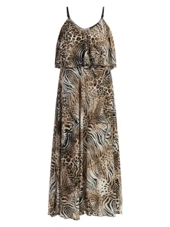 Faina Damen Maxikleid mit Animal-Print in beige