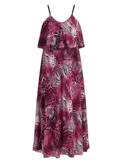 Faina Damen Maxikleid mit Animal-Print in pink