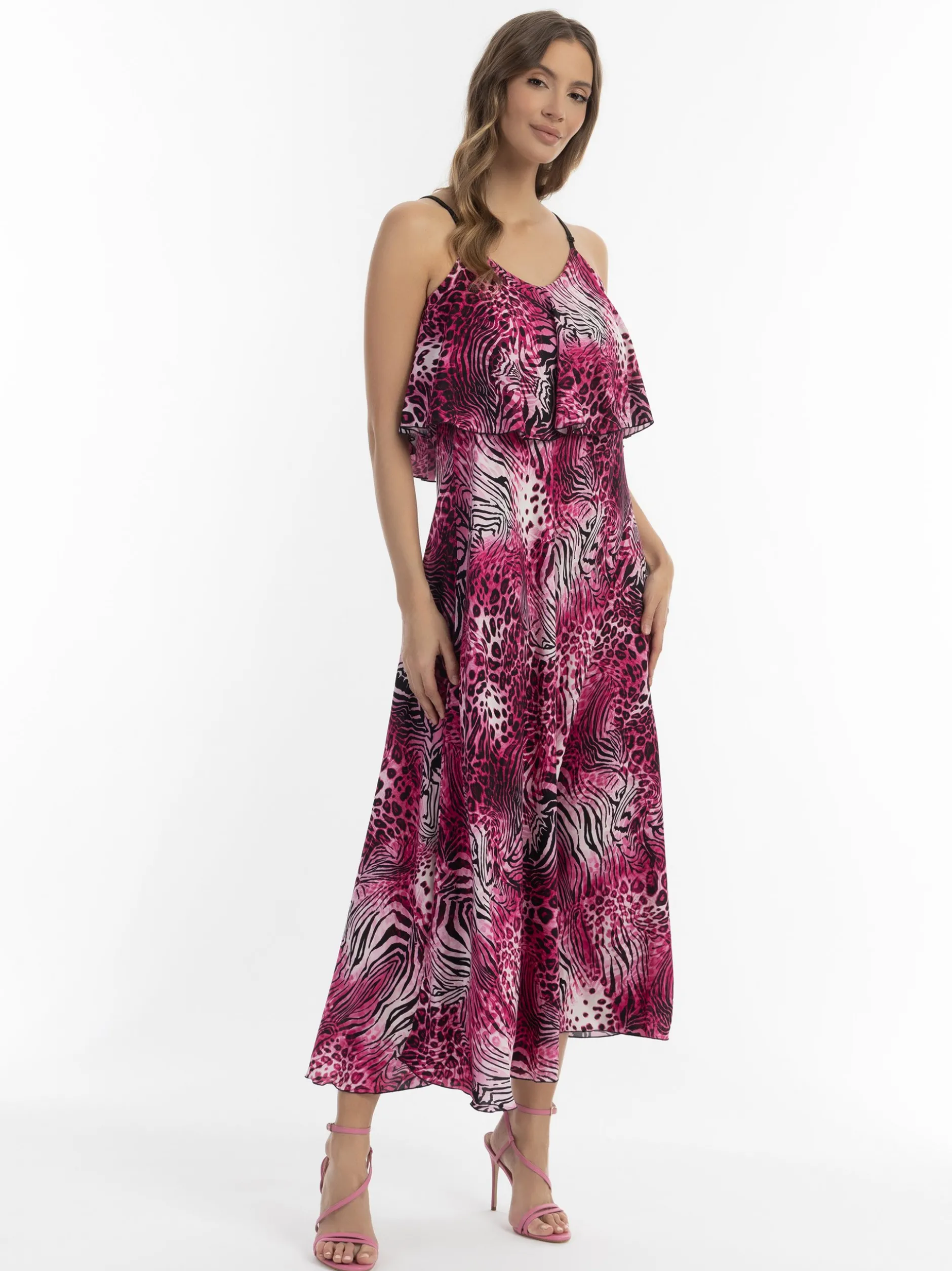 Faina Damen Maxikleid mit Animal-Print in pink
