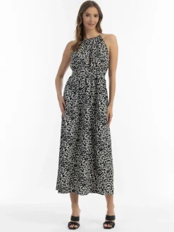 Faina Damen Maxikleid mit Leoprint in mehrfarbig