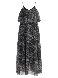 Faina Damen Maxikleid mit Schlangen-Print in schwarz