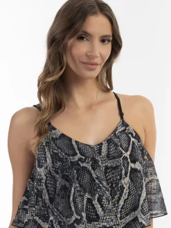 Faina Damen Maxikleid mit Schlangen-Print in schwarz