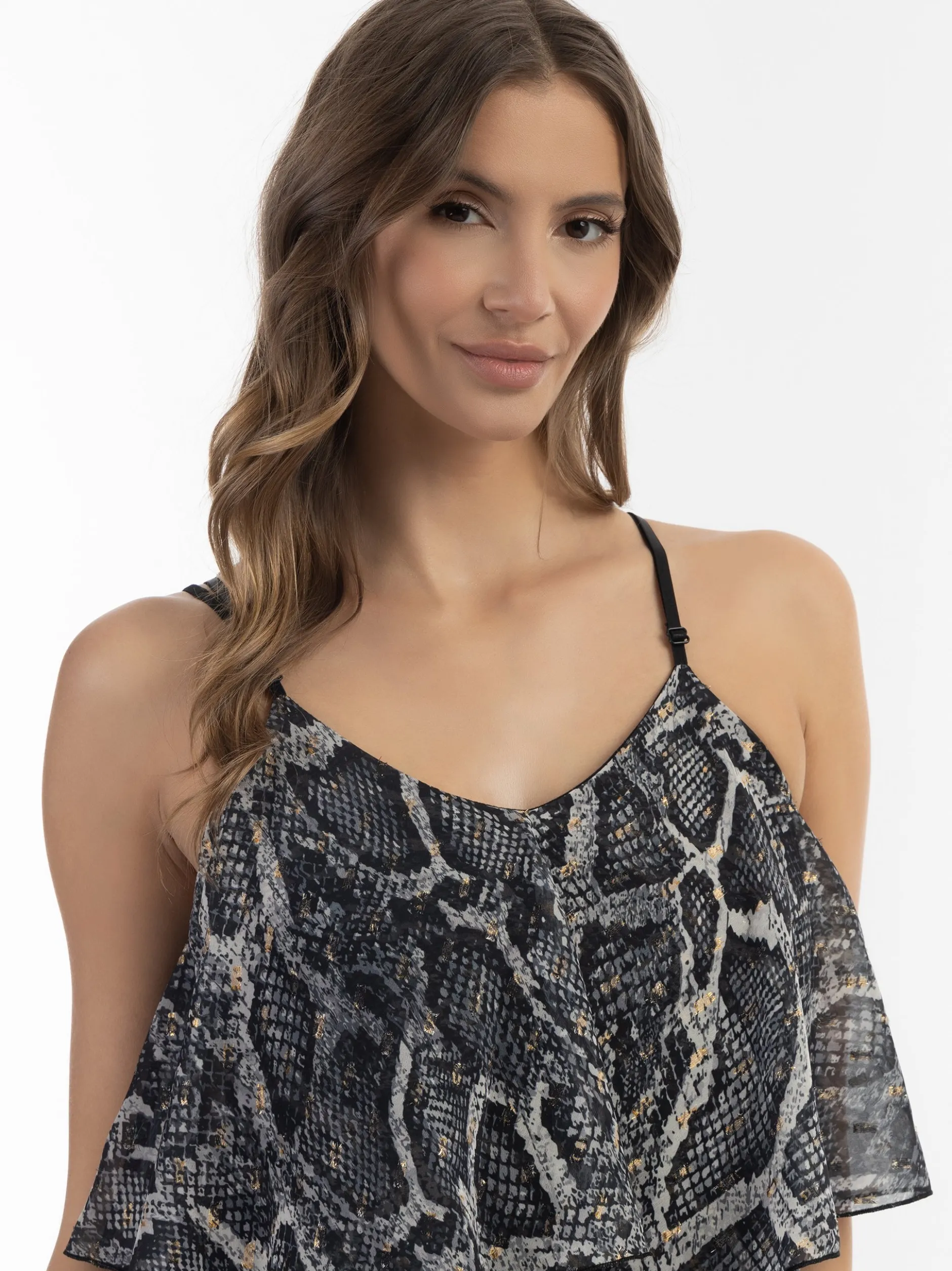 Faina Damen Maxikleid mit Schlangen-Print in schwarz