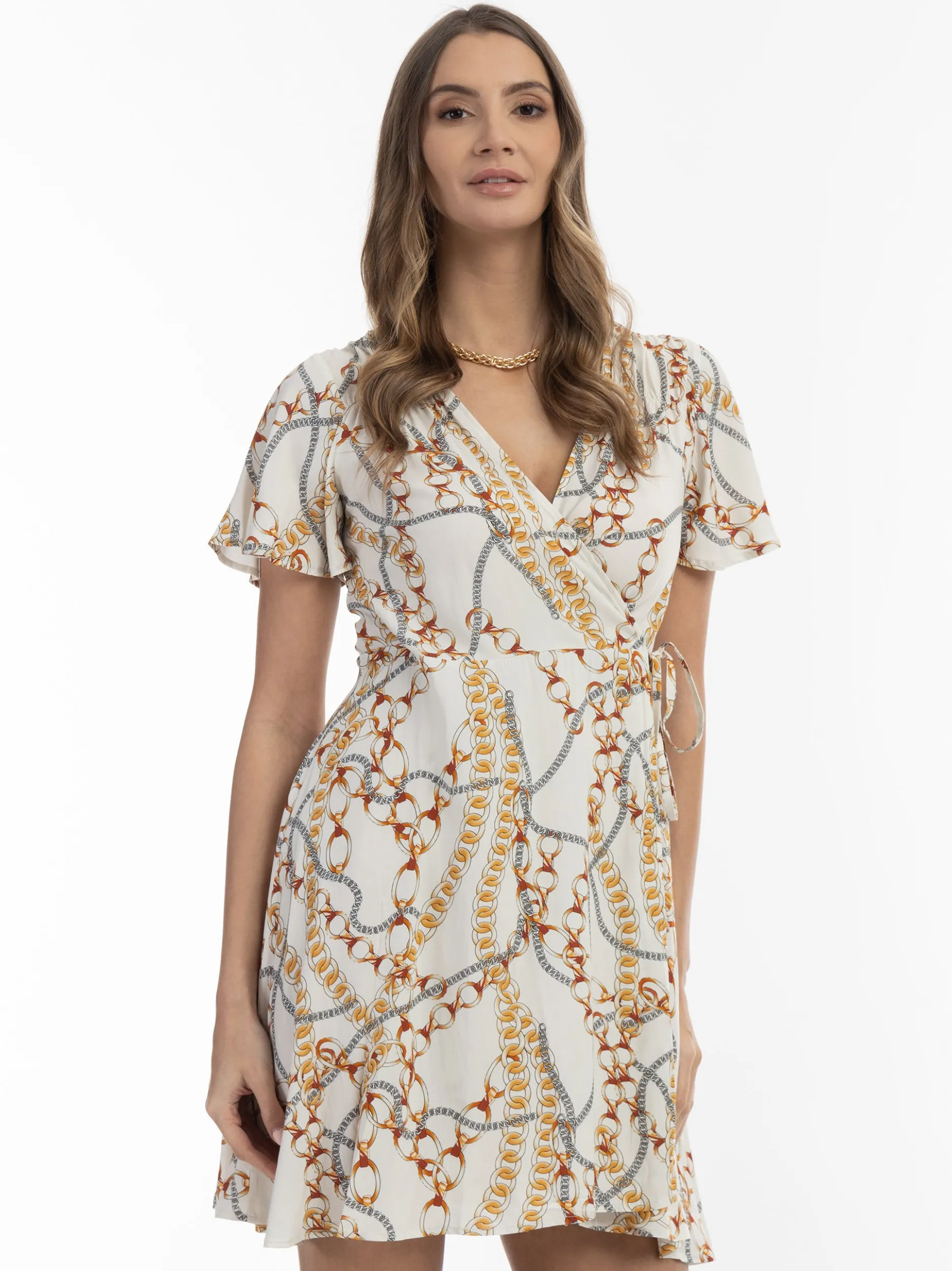 Faina Damen Minikleid mit Allover-Print in weiß