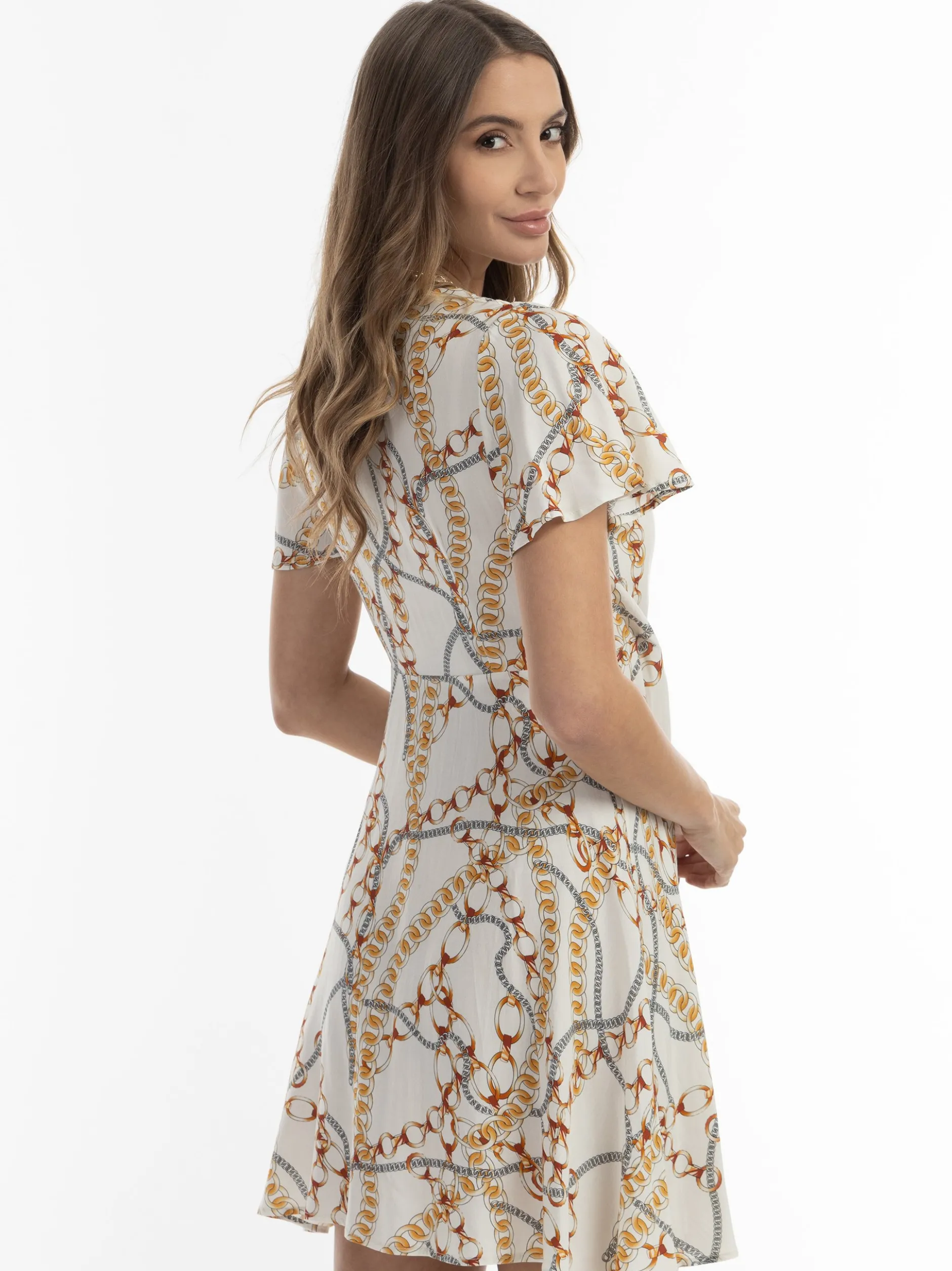 Faina Damen Minikleid mit Allover-Print in weiß