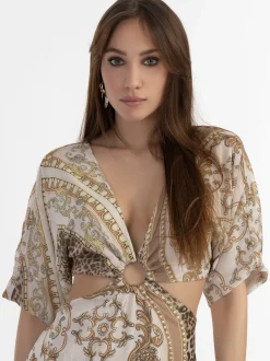 Faina Damen Minikleid mit Cut-outs in beige