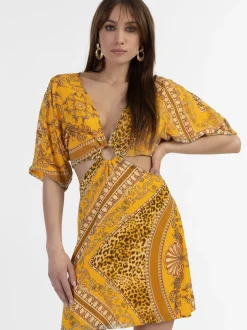 Faina Damen Minikleid mit Cut-outs in gelb - Länge: kurz