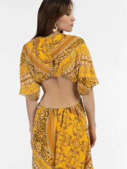 Faina Damen Minikleid mit Cut-outs in gelb - Länge: kurz
