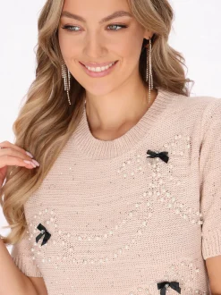 Faina Damen Pullover in beige - Ausschnitt: Rundhals