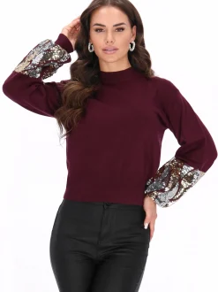 Faina Damen Pullover in bordeaux - Ausschnitt: Rundhals