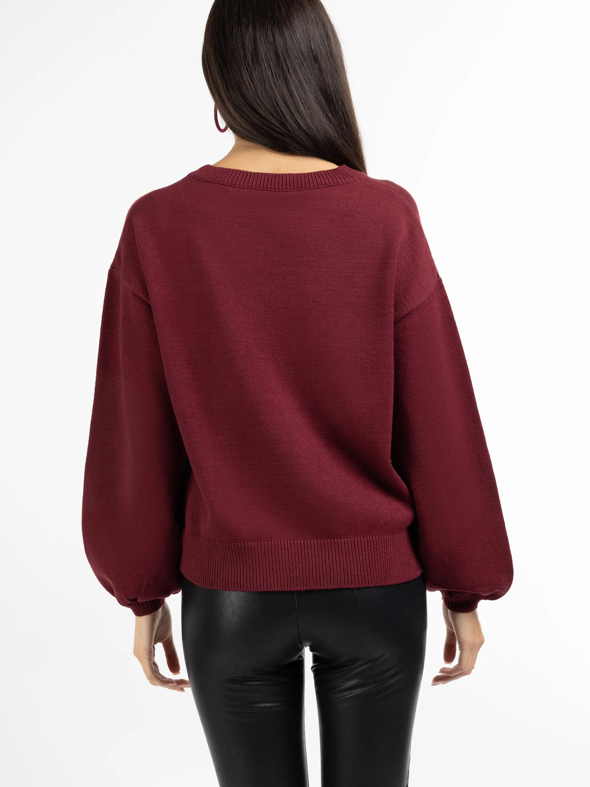 Faina Damen Pullover in bordeaux - Ausschnitt: Rundhals