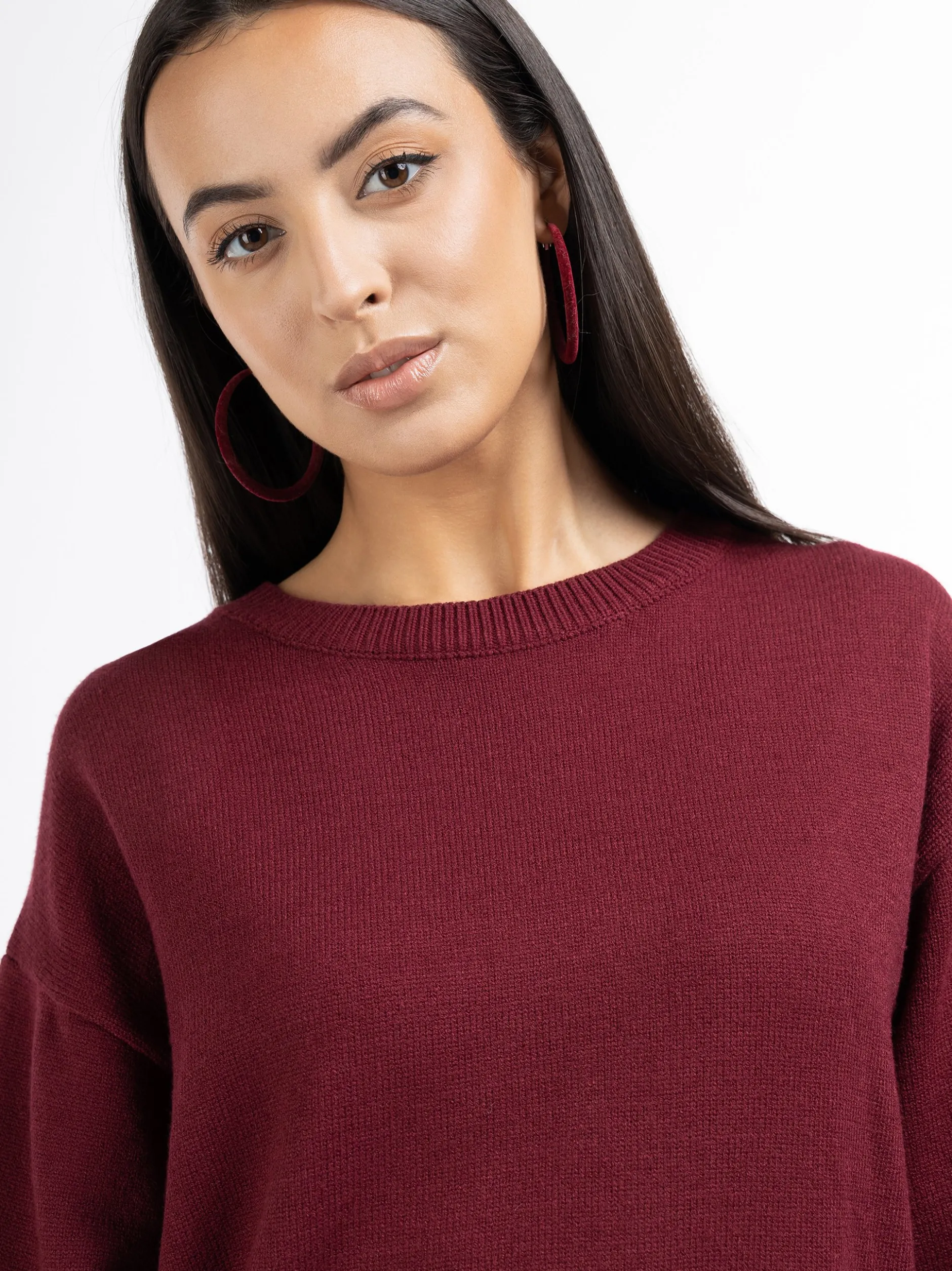 Faina Damen Pullover in bordeaux - Ausschnitt: Rundhals