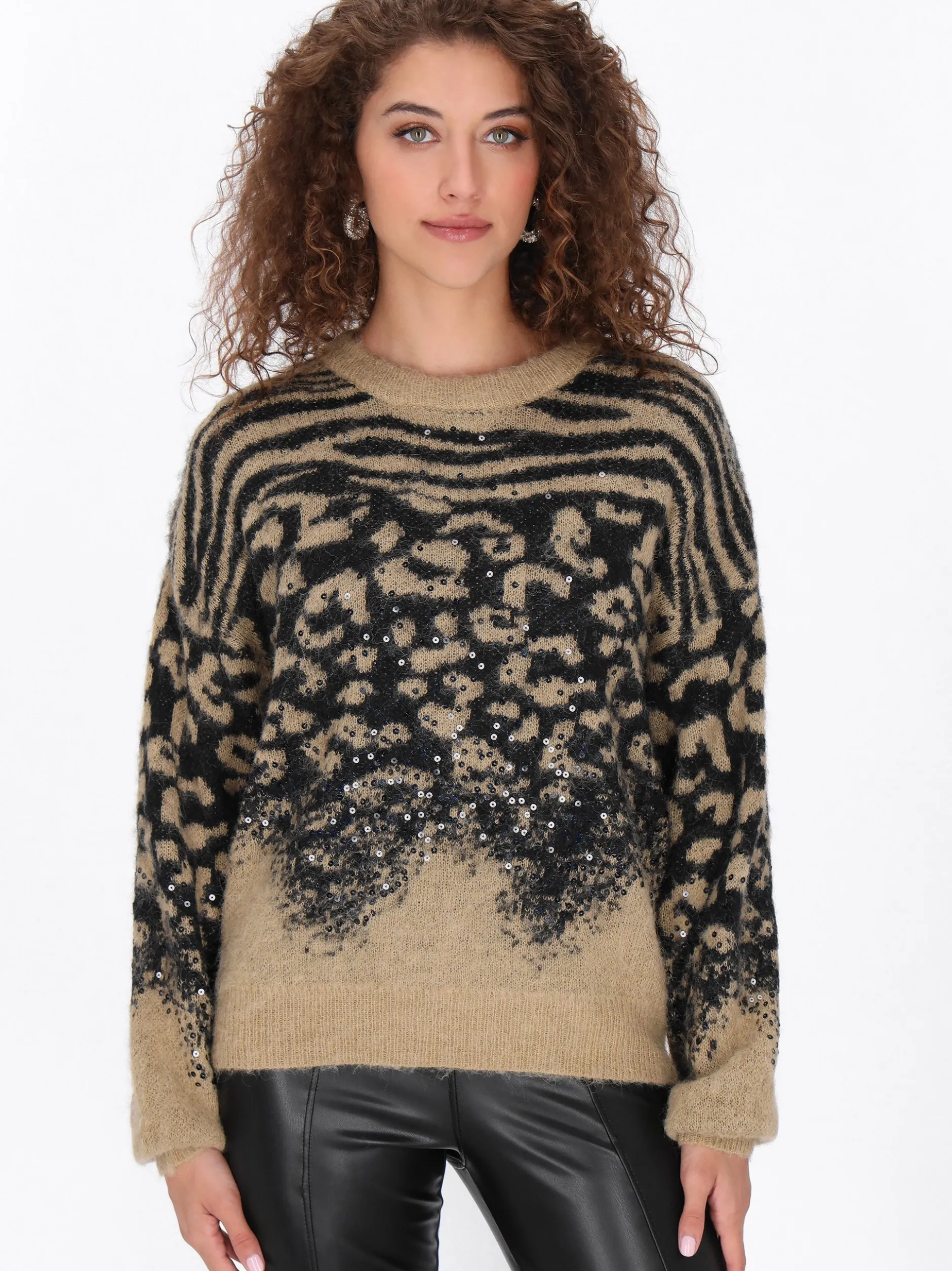 Faina Damen Pullover in camel - Ausschnitt: Rundhals