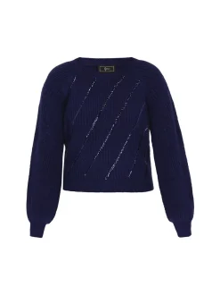 Faina Damen Pullover in marine - Ausschnitt: Rundhals