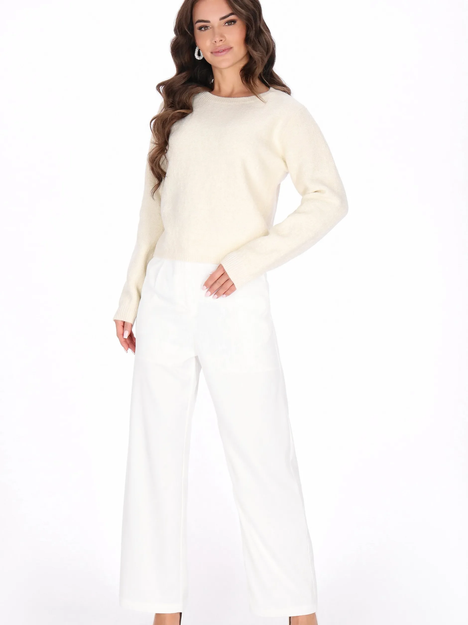 Faina Damen Pullover in weiß - Ausschnitt: Rundhals