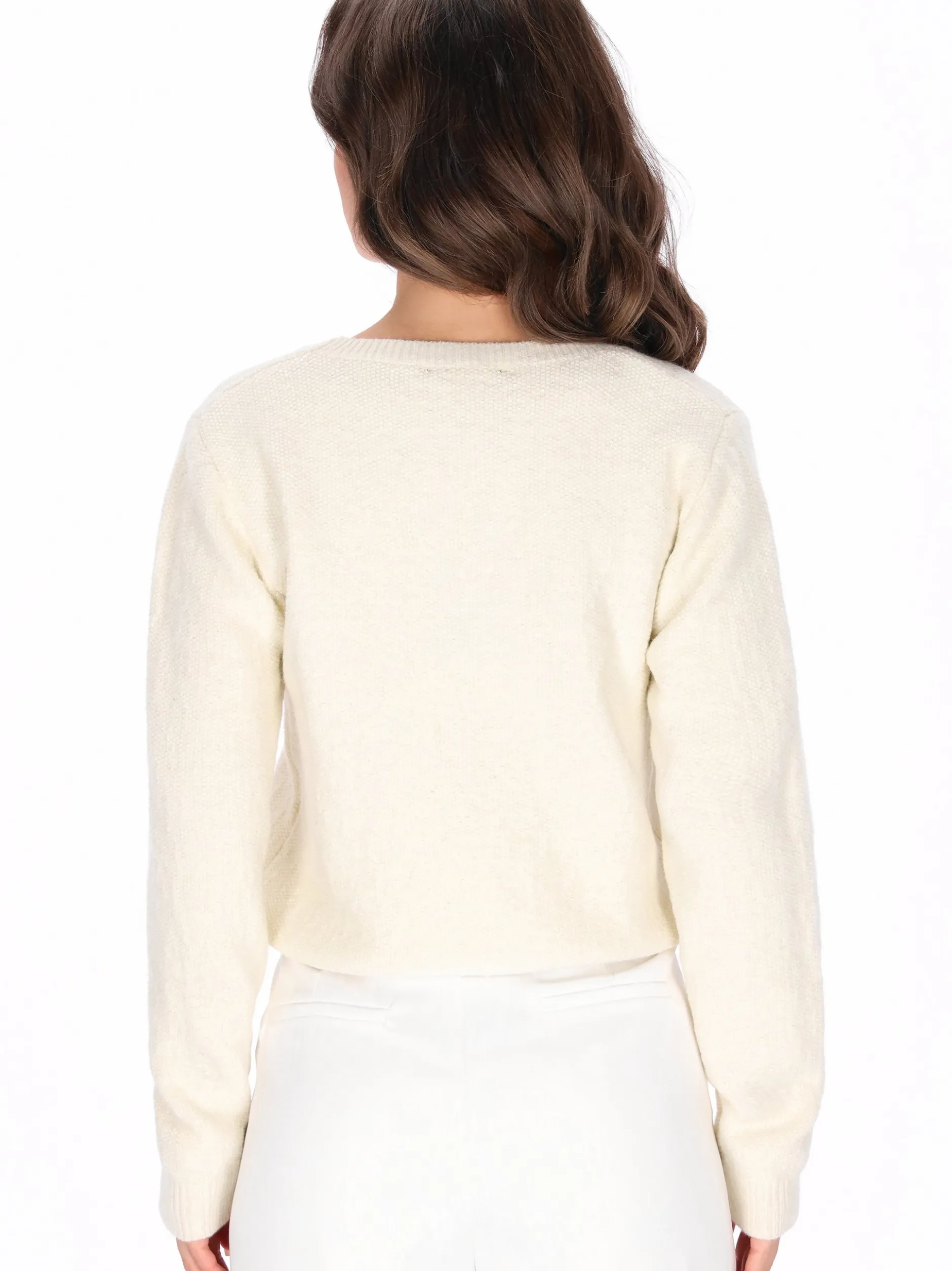 Faina Damen Pullover in weiß - Ausschnitt: Rundhals