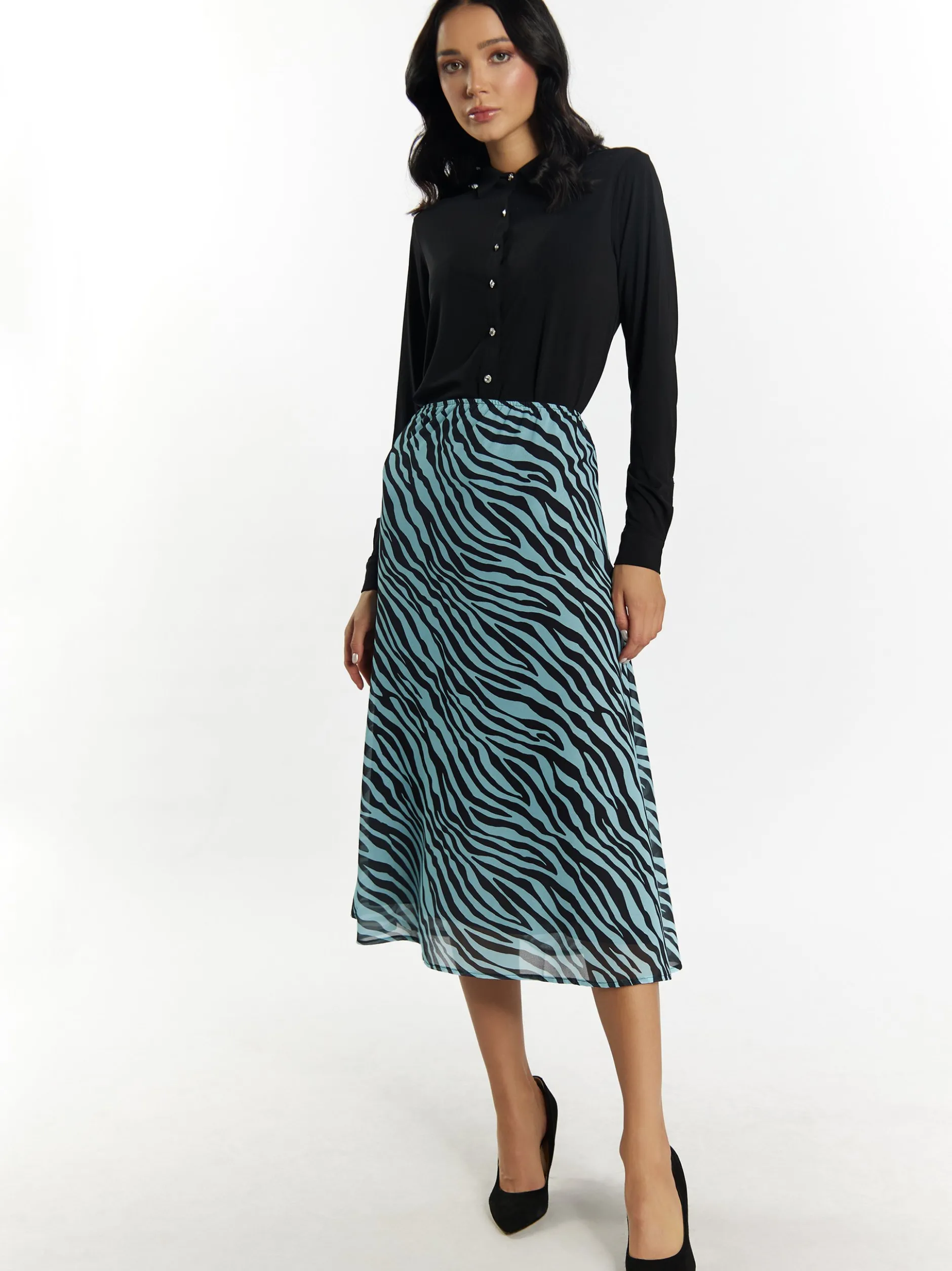 Faina Damen Rock mit Zebra-Print in hellblau schwarz