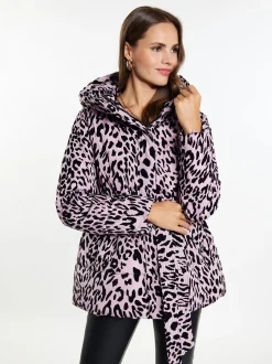 Faina Damen Steppjacke mit Leo-Print in lila
