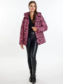 Faina Damen Steppjacke mit Leo-Print in pink