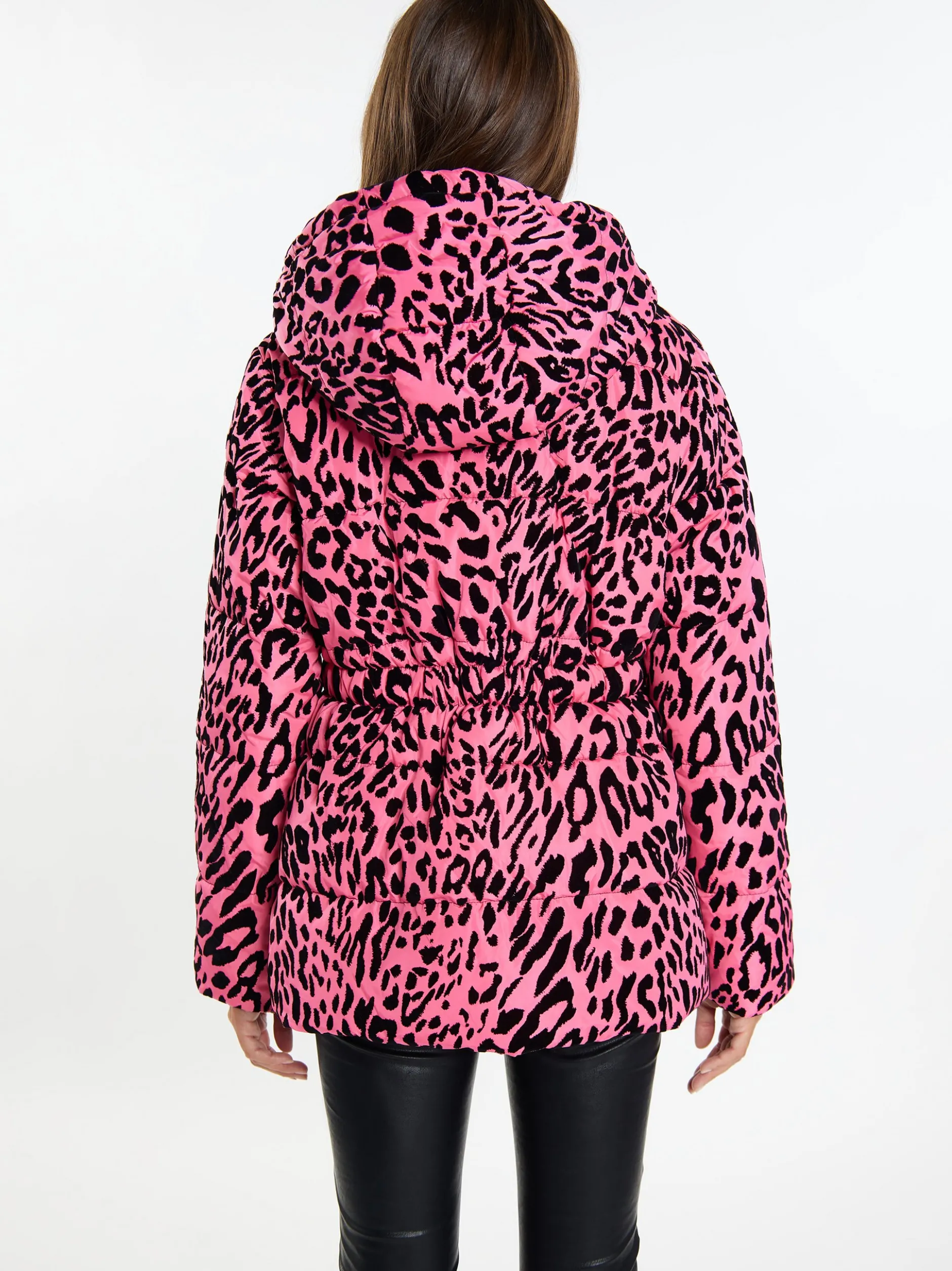 Faina Damen Steppjacke mit Leo-Print in pink