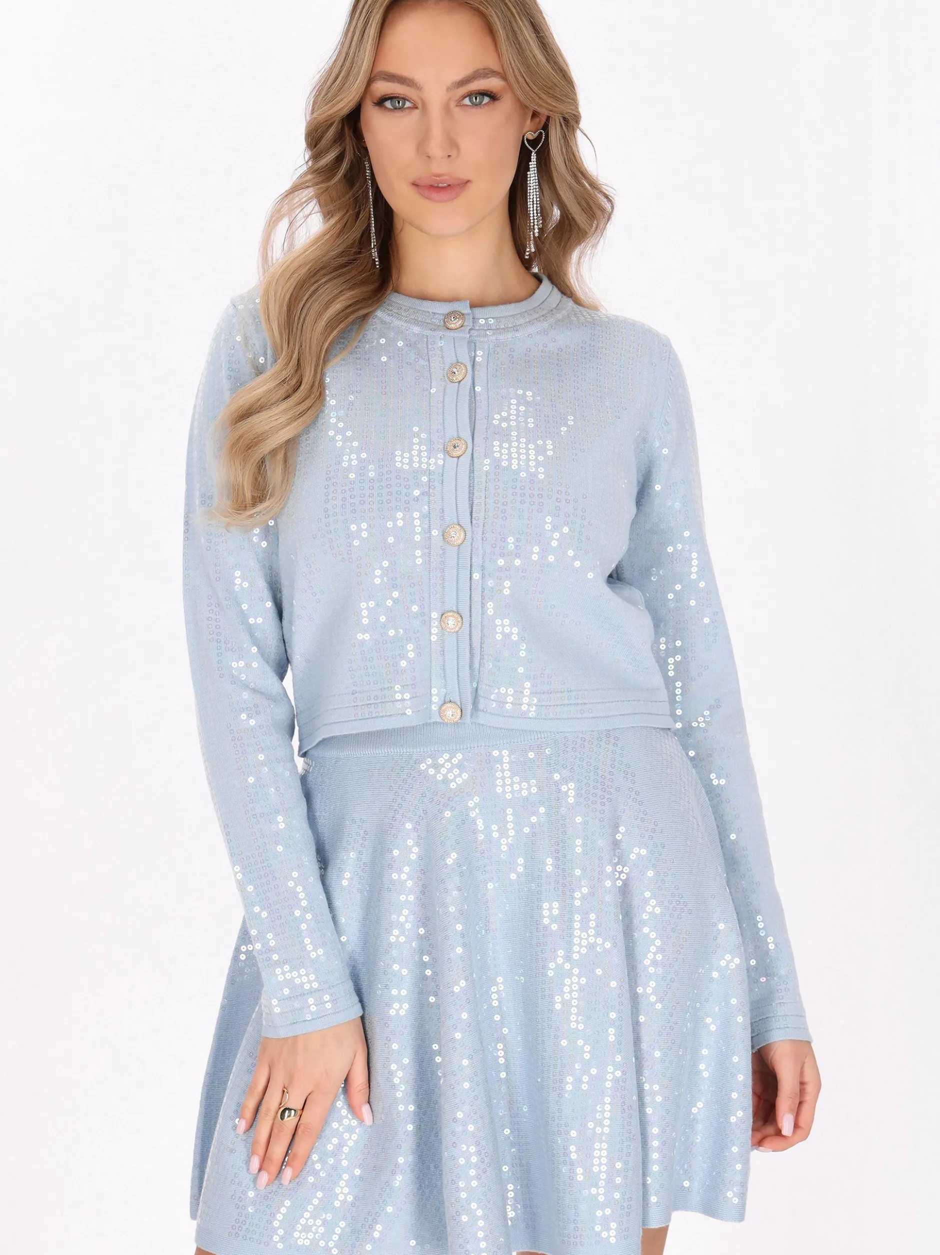 Faina Damen Strickjacke in blau - Ausschnitt: Rundhals