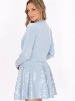 Faina Damen Strickjacke in blau - Ausschnitt: Rundhals