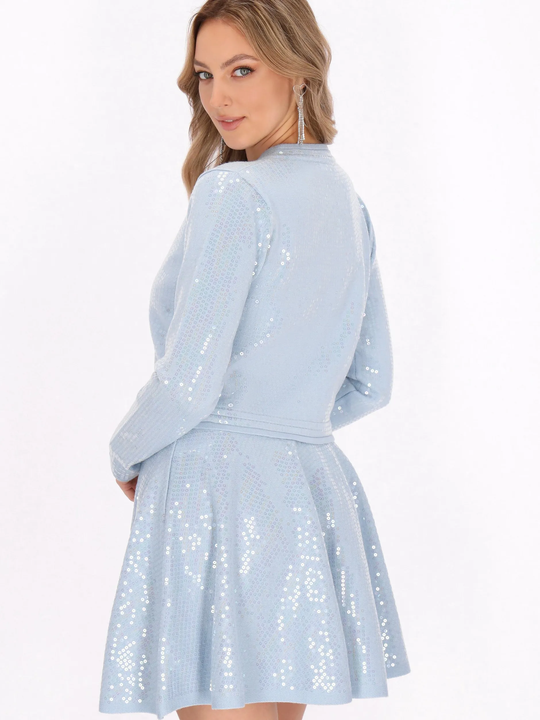 Faina Damen Strickjacke in blau - Ausschnitt: Rundhals