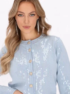 Faina Damen Strickjacke in blau - Ausschnitt: Rundhals