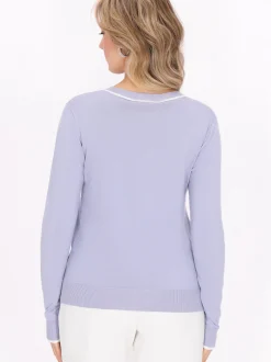 Faina Damen Strickjacke in blau - Ausschnitt: Rundhals