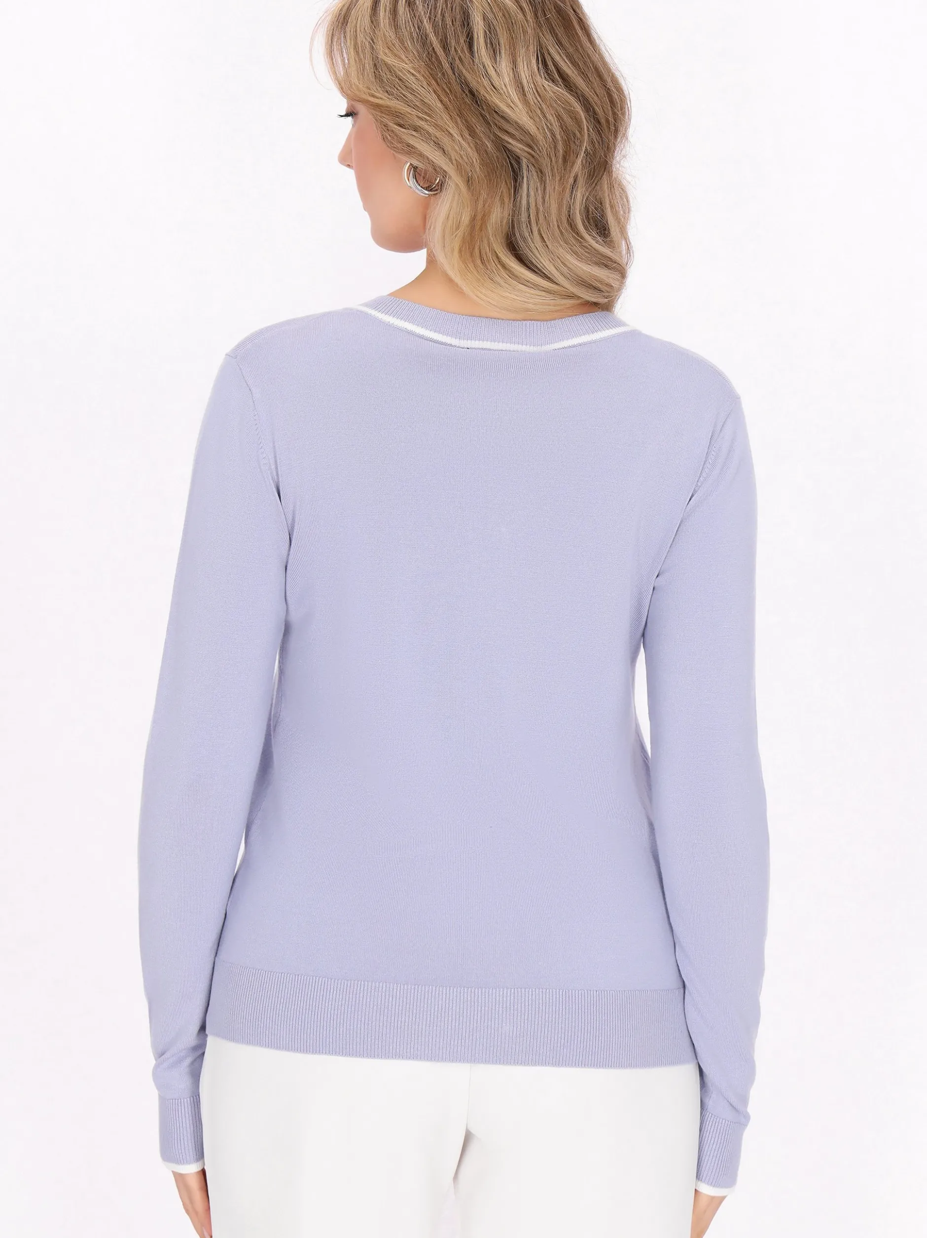 Faina Damen Strickjacke in blau - Ausschnitt: Rundhals