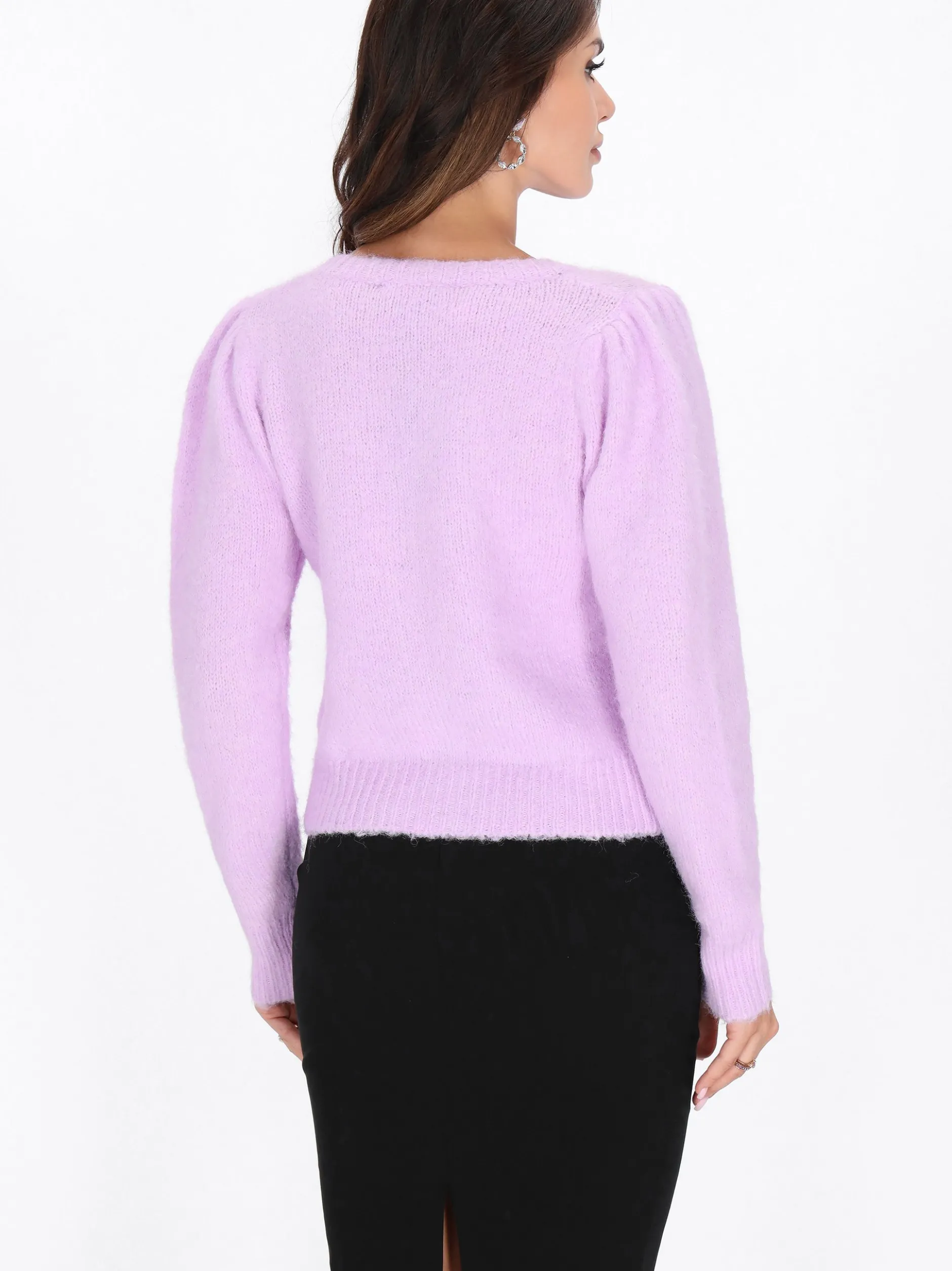 Faina Damen Strickjacke in lila - Ausschnitt: Rundhals
