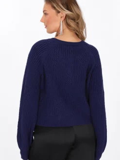 Faina Damen Strickjacke in marine - Ausschnitt: Rundhals