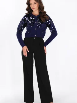 Faina Damen Strickjacke in marine - Ausschnitt: Rundhals