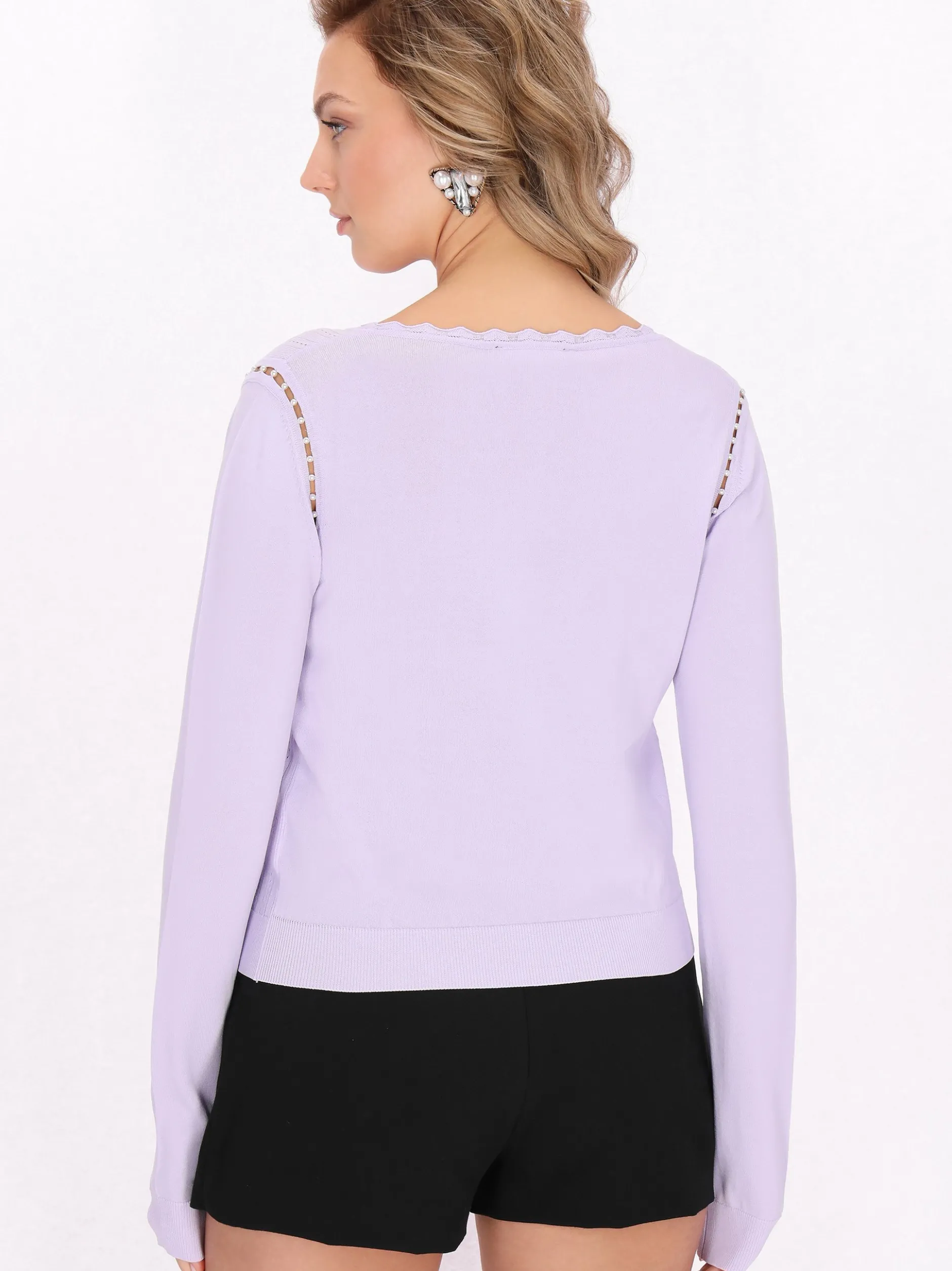Faina Damen Strickjacke in purple - Ausschnitt: Rundhals