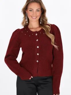 Faina Damen Strickjacke in rot - Ausschnitt: Rundhals