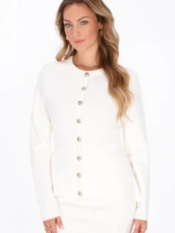Faina Damen Strickjacke in weiß - Ausschnitt: Rundhals