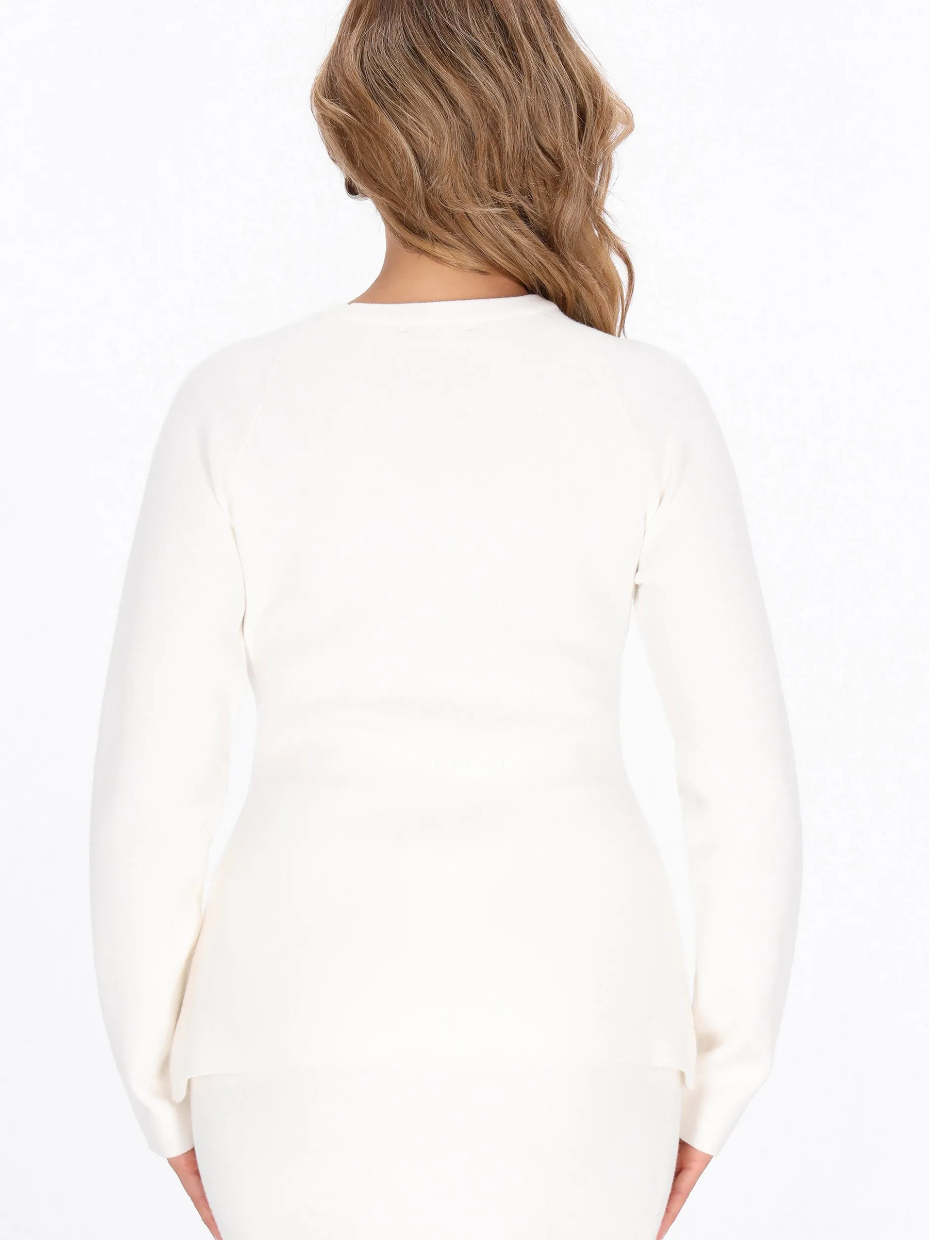 Faina Damen Strickjacke in weiß - Ausschnitt: Rundhals