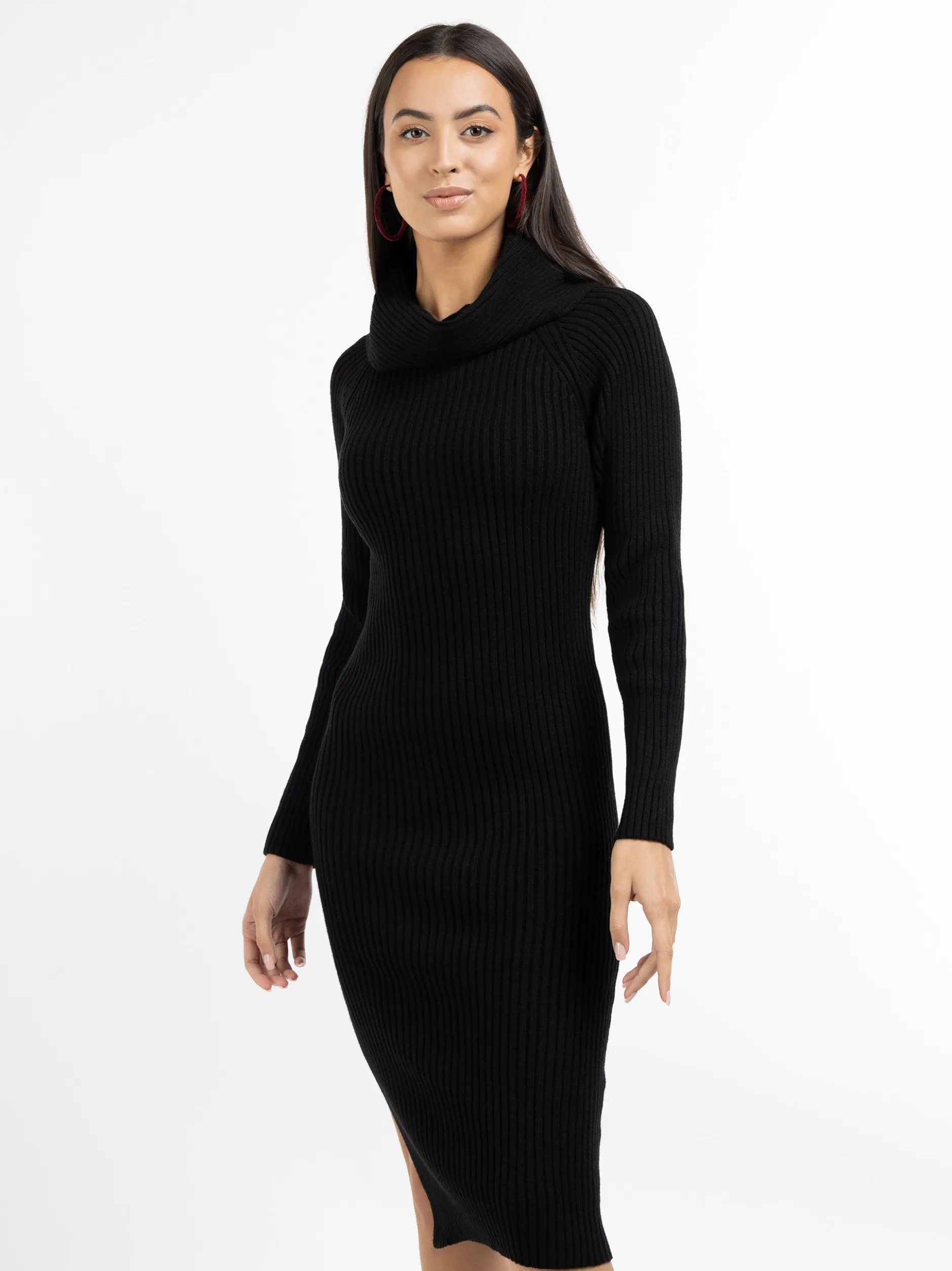 Faina Damen Strickkleid in schwarz - Länge: mittel