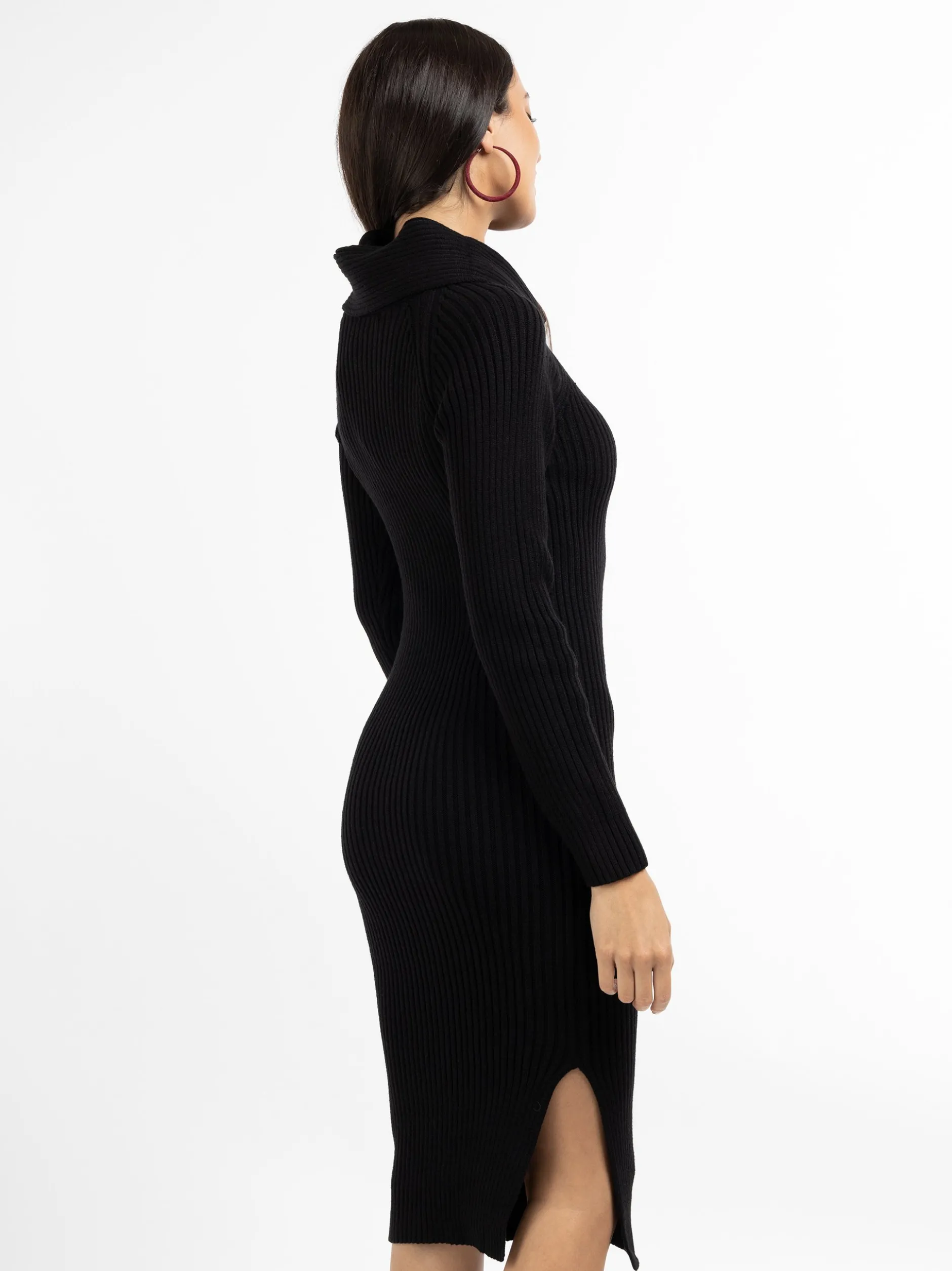 Faina Damen Strickkleid in schwarz - Länge: mittel
